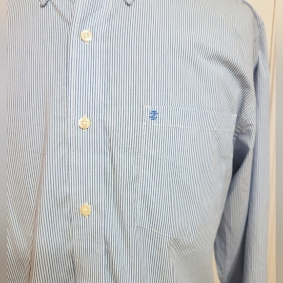 Izod Vertical Striped Mens Shirt Blue White Medium - Picture 3 of 11